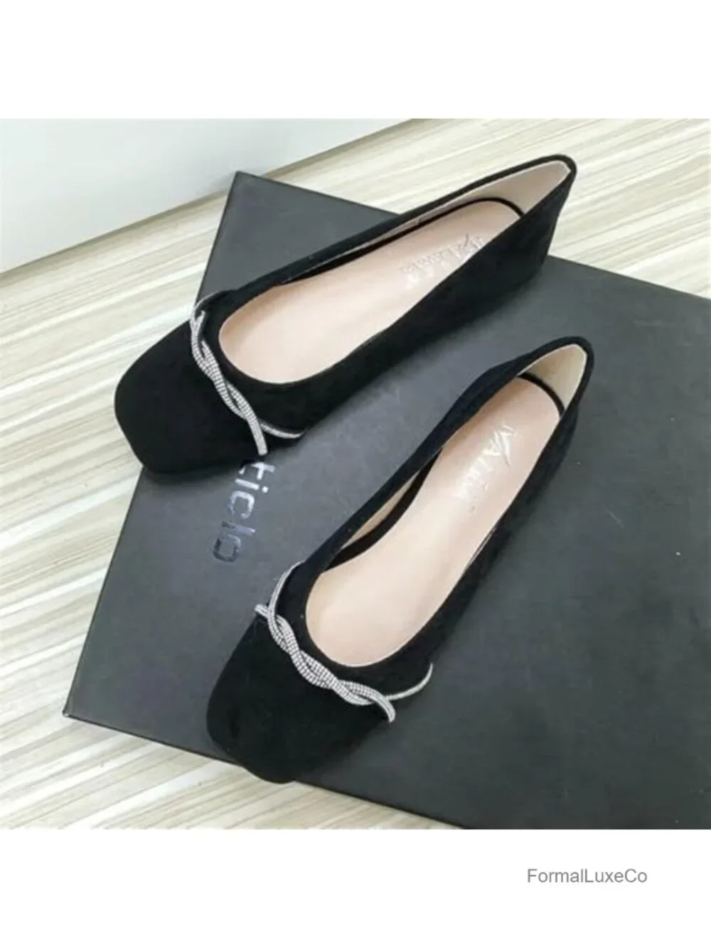 Women's Square Toe Cross Bow Slip On Rhinestone Dress Ballet Flats